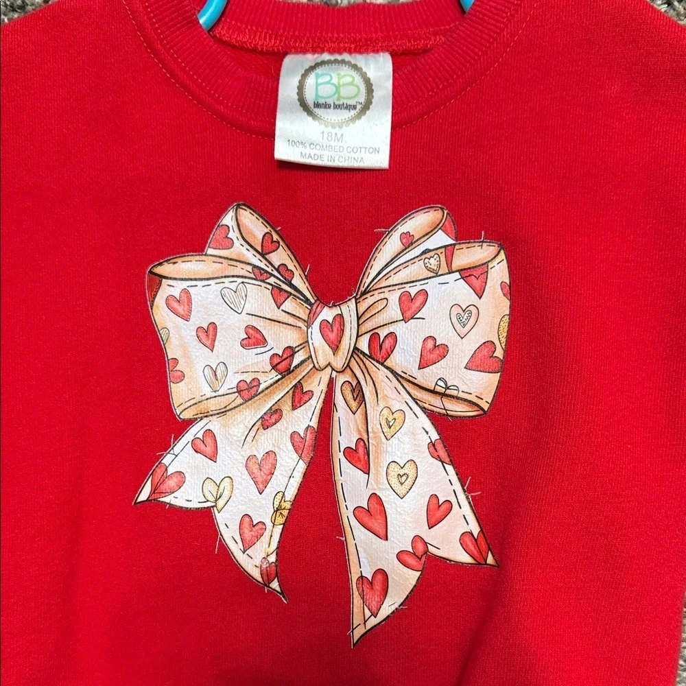 Red Baby sweatshirt Onesie with Heart Bow 18 month